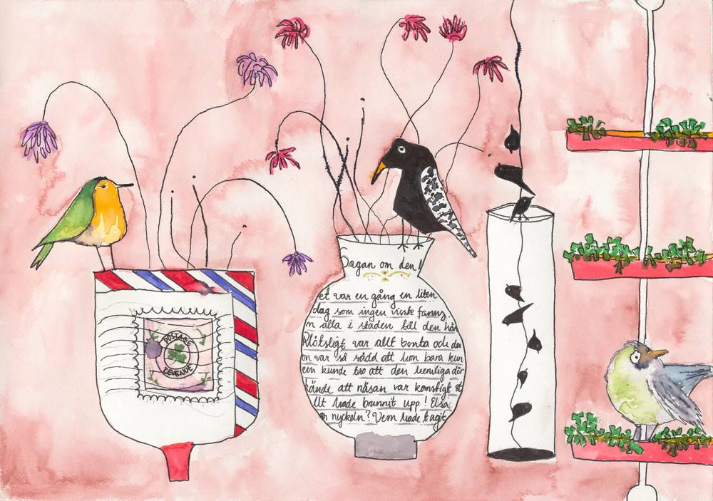 Jardin secret — Akvarell & tusch på papper
